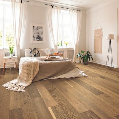 bright hardwood floors in a bedroom